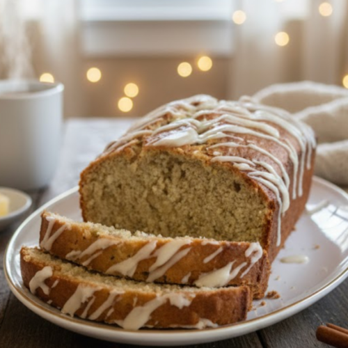 Coconut lime banana bread loaf vanilla glaze moist quick bread recipe