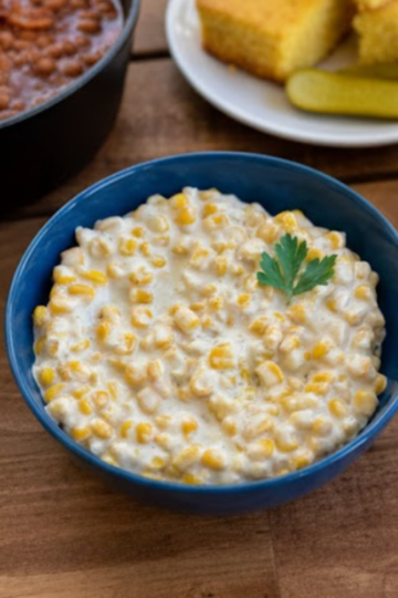 Honey Butter Skillet Corn — creamy buttered corn glazed with honey, topped with chopped parsley.