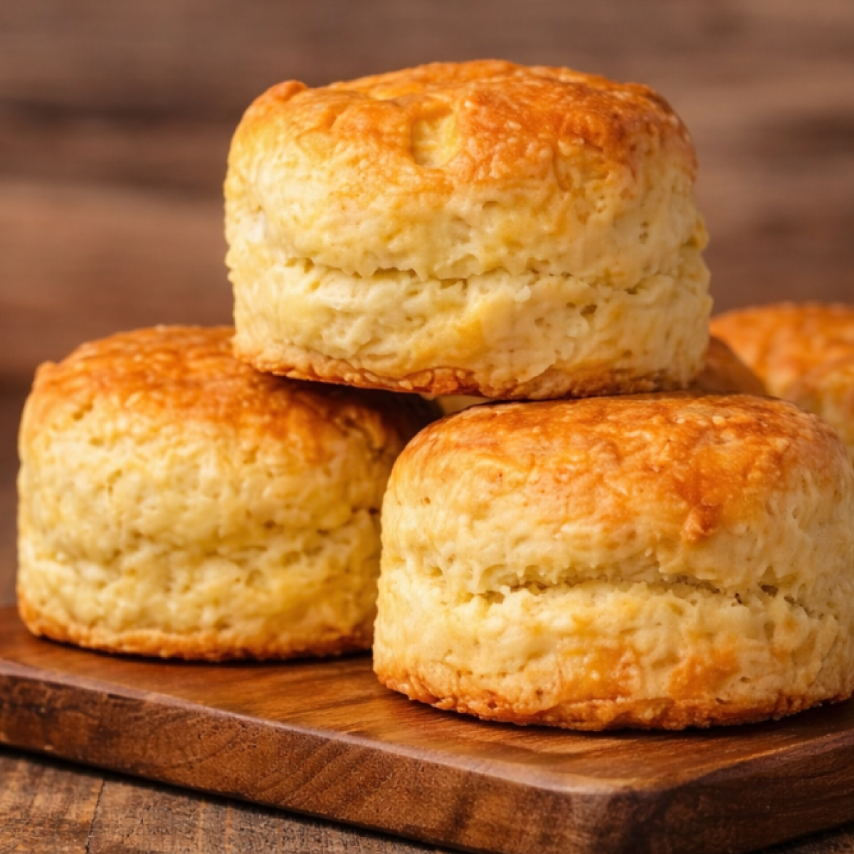 Freshly baked brown butter honey glazed biscuits on a cutting board, dripping with golden honey and melted butter