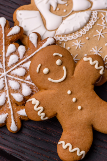 Decorated gingerbread cookies, on a serving platter.