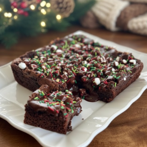 Fudgy hot chocolate brownies topped with marshmallows and cocoa frosting on a nice plate.