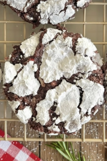Christmas chocolate crinkle cookies with powdered sugar crackled tops