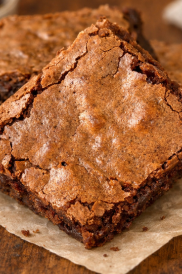 Fudgy sourdough discard brownies with crackly tops.