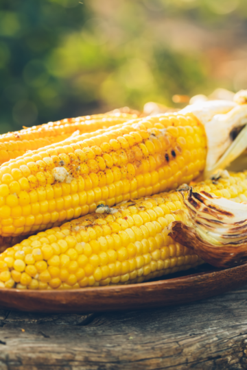 A rustic plate filled with cooked corn and slathered in butter, ready to eat.